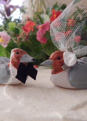 Pintail ducks Cake Topper Bride & Groom Wedding Engagement Anniversary Carved Wood Statue