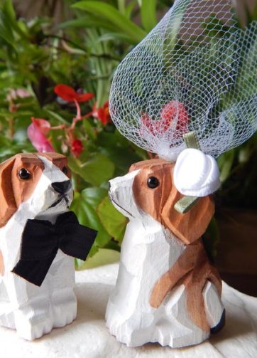Beagle dog figurine Cake Topper Bride & Groom Love Wedding Engagement Anniversary Carved Wood Statue