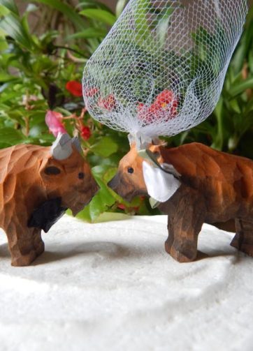 Bull Figurine Farm Country Barn Cake Topper Bride & Groom Love Wedding Engagement Anniversary Carved Wood Statue