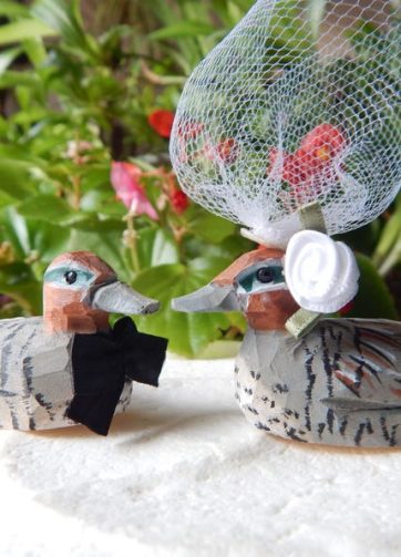 Eurasian Teal Duck Cake Topper Bride & Groom Love Wedding Engagement Anniversary Carved Wood Statue