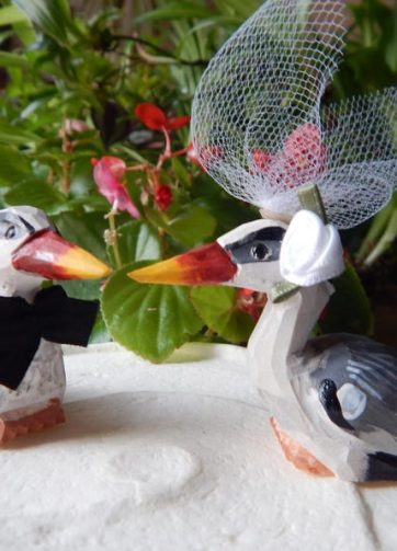 Crane Heron Cake Topper Bride & Groom Bird Wedding Engagement Anniversary Carved Wood Statue