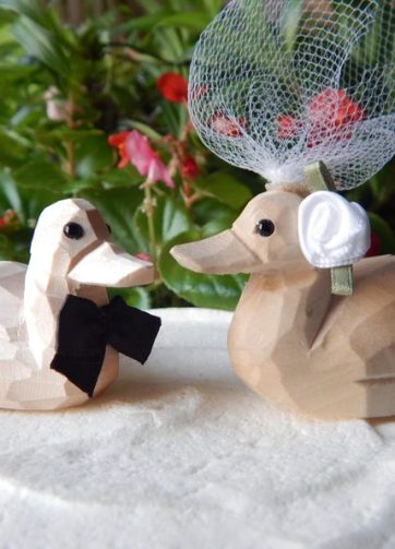 Unpainted Mallard Duck Love Birds Cake Topper Bride & Groom Wedding Engagement Anniversary Carved Wood Statue