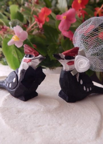 Woodpecker Wood Figurine Common Woodland Pecker Sapsucker Cake Topper Bride & Groom Love Wedding Engagement Anniversary Carved Wood Statue