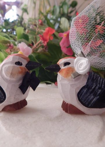 Red Bellied Woodpecker Wood Figurine  Cake Topper Bride & Groom Love Wedding Engagement Anniversary Carved Wood Statue